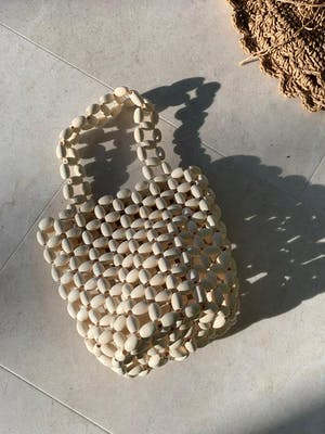ナチュラルウッドビーズバッグ
