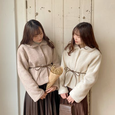リボンベルト付きボアコート
