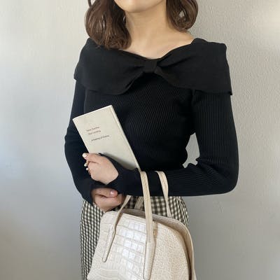 リボンショルダーニット