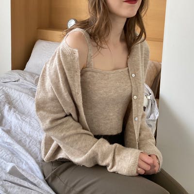 wool camisole×cardigan set