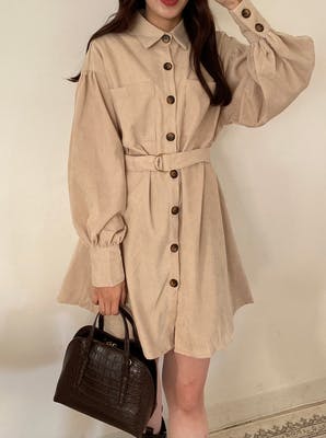コーデュロイシャツワンピース