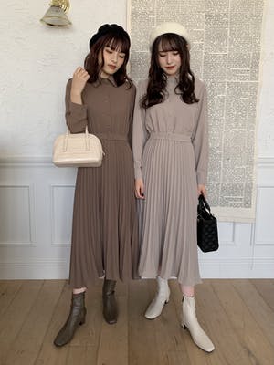 シャツプリーツワンピース